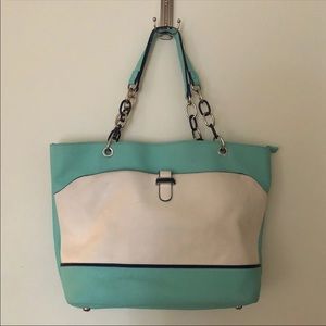 See by Chloe Blue White Leather Tote Shoulder Bag